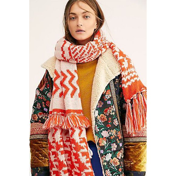 Free People Accessories - NEW Free People Mile High Blanket Fringe Scarf Red